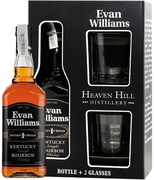 Бурбон Evan Williams Black 43% 0.75 л + 2 келихи